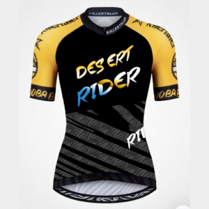 Killertaler Damen Radtrikot Desert Epic schwarz/goldgelb mit Desert Rider Schriftzug — inspiriert vom Desert Dash 2024 in Namibia, handgefertigt in Burladingen