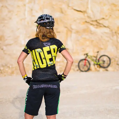Killertaler Damen Radtrikot Flow Rider schwarz-gelb kurzarm, Rückseite — handgefertigt in Burladingen