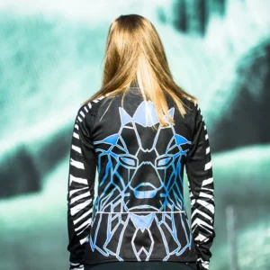 Killertaler Damen Radtrikot Leon langarm blau — flauschig weich, handgefertigt in Burladingen. Rückseite