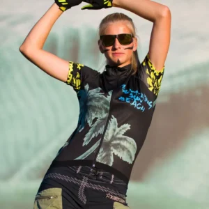 Killertaler Damen Radtrikot Palm Tree khaki-türkis — cooles Design, handgefertigt in Burladingen