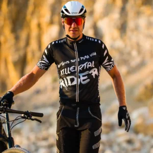 Komplettes Killertaler-Herren-MTB-Outfit —Radtrikot Transalp mit-Baggy Bike-Shorts in Schwarz/Weiß