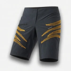 Killertaler Damen Baggy Shorts gold schwarz/goldgelb mit goldgelben Ziernähten — Cape Epic 2026 Design, handgefertigt in Burladingen