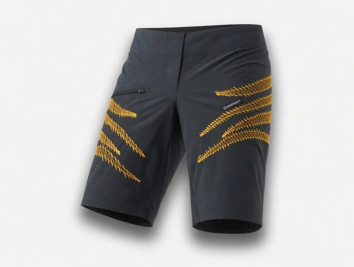 Killertaler Damen Baggy Shorts gold schwarz/goldgelb mit goldgelben Ziernähten — Cape Epic 2026 Design, handgefertigt in Burladingen